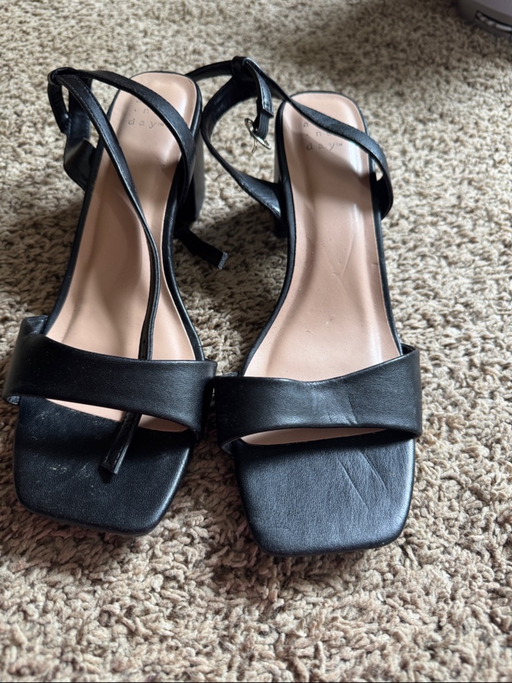 a new day Black Strappy Square-Toe Heeled Sandals
